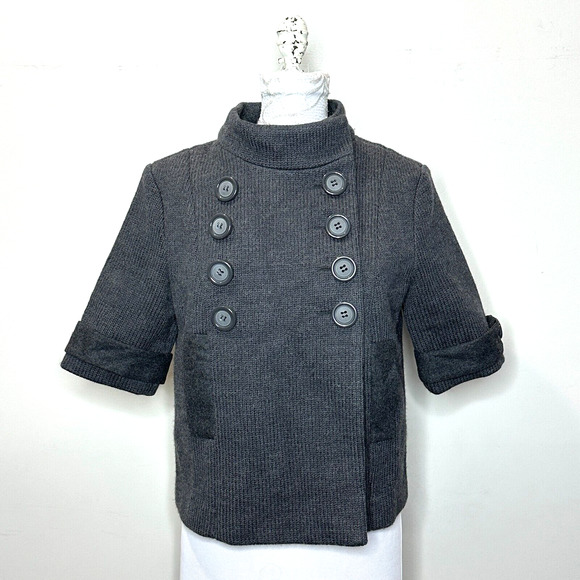 Susana Monaco Wool Double Breasted Cropped Coat Knitted Short Sleeves Small NWOT - Picture 2 of 11